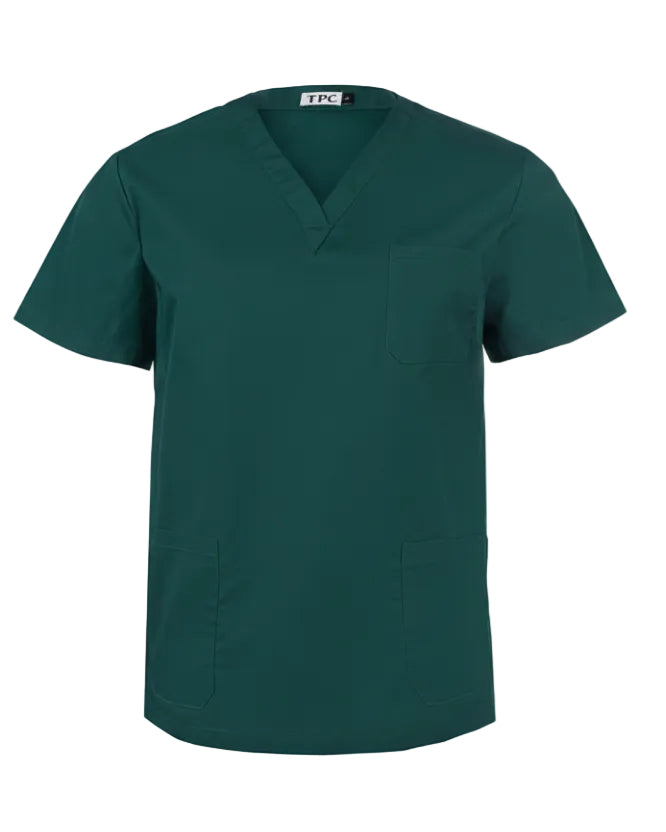 Green scrub top on a white background