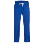 Blue pants with a white drawstring on a white background