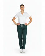 Green pants with a white drawstring on a white background
