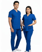 Blue shirt and pants set on a white background