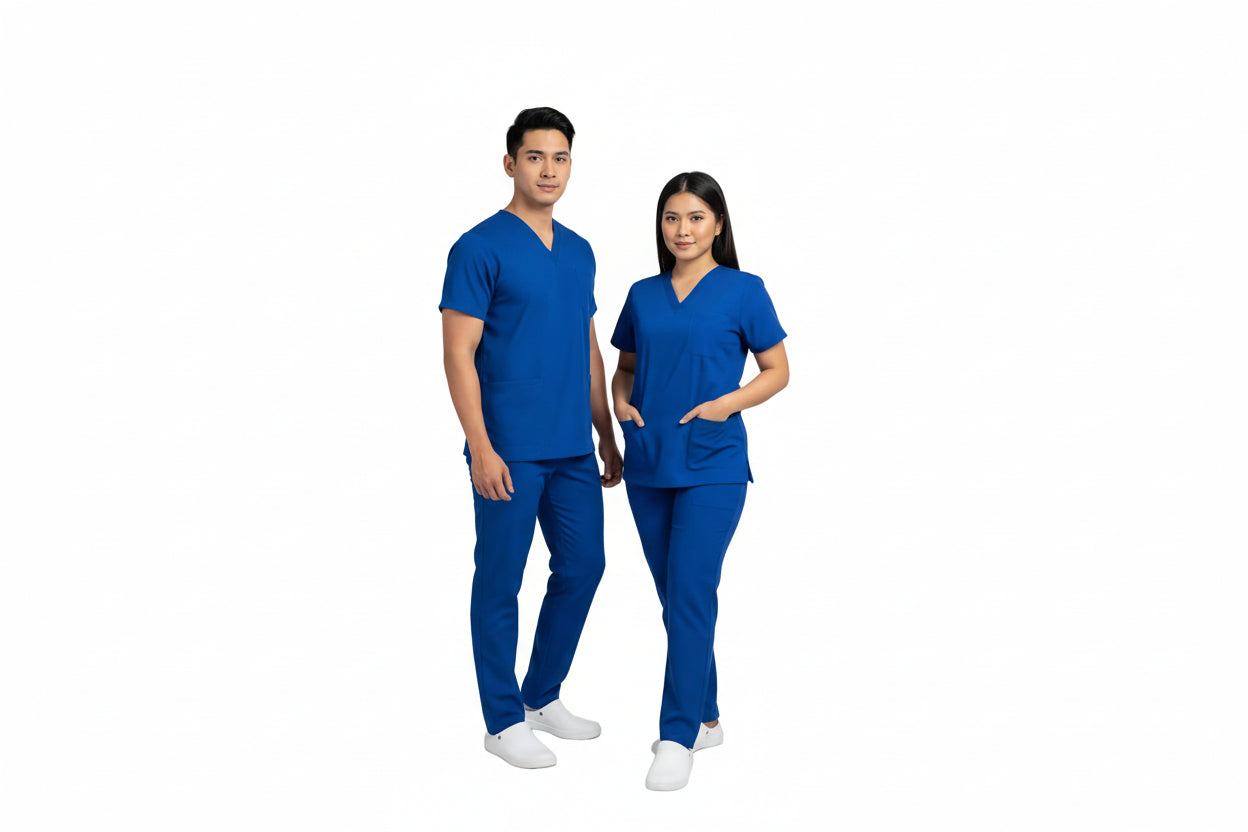 Blue shirt and pants set on a white background