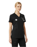 Black scrub set with shirt and pants on a white background