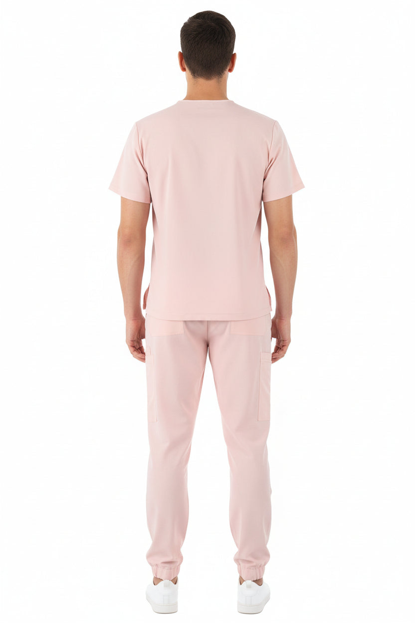 Light pink Jogger Scrub set on a white background