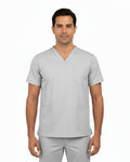 Gray scrub set with shirt and pants on a white background