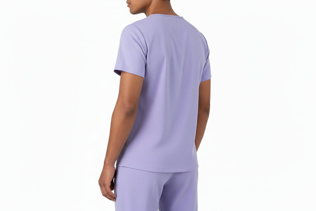 Lavender pajama set with top and pants on a white background