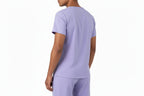 Lavender pajama set with top and pants on a white background