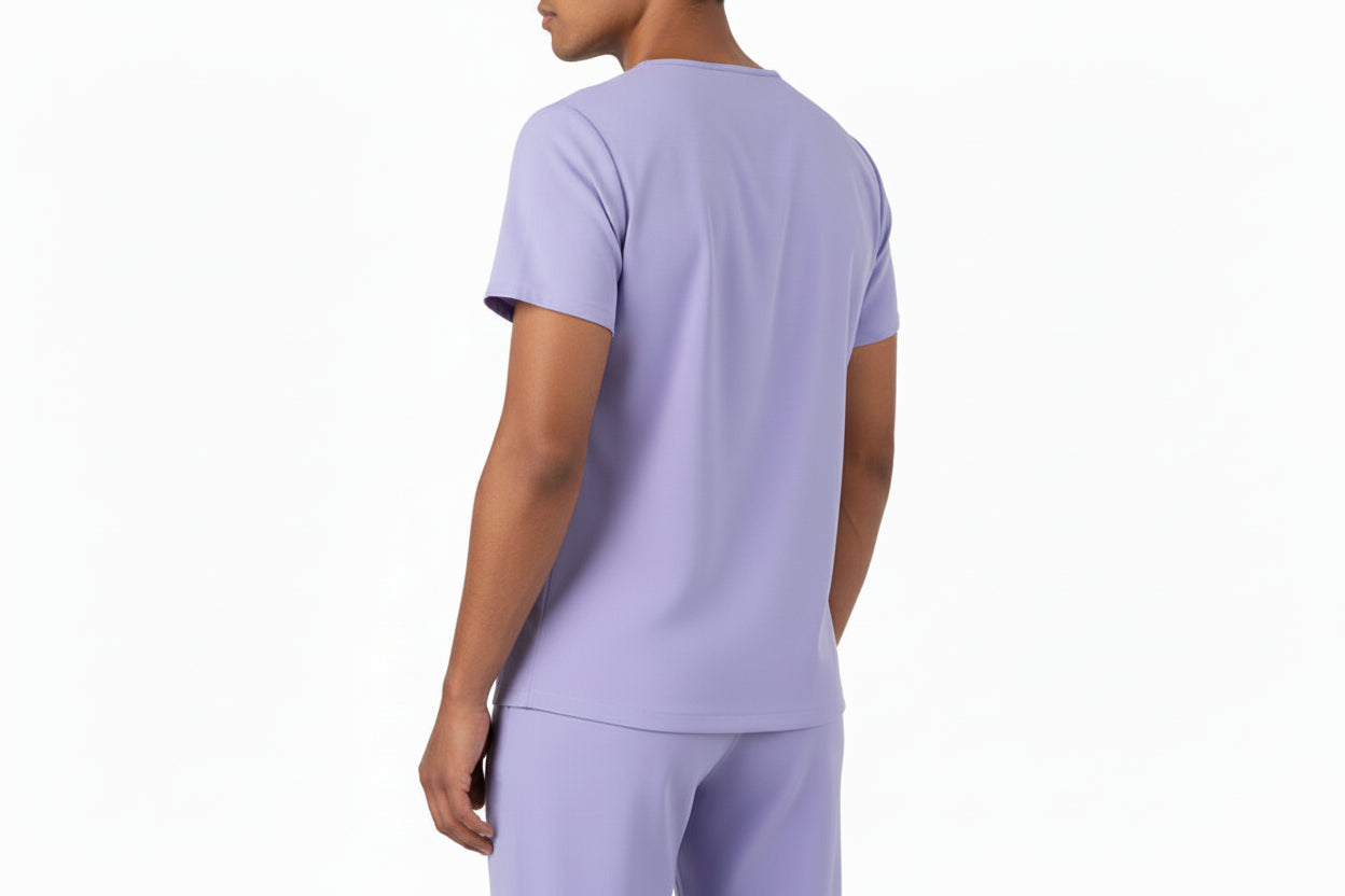 Lavender pajama set with top and pants on a white background