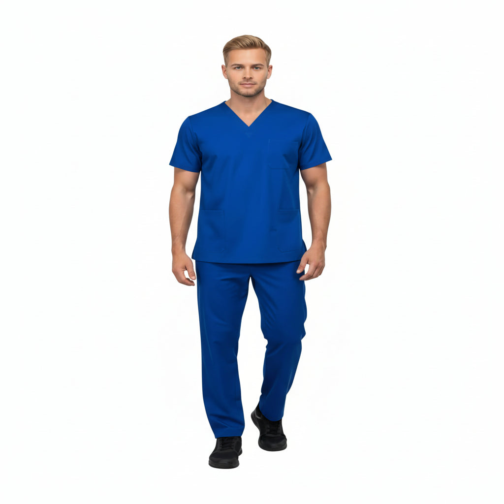 Blue shirt and pants set on a white background