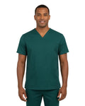 Man wearing a green scrub set on a white background