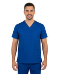 Blue shirt and pants set on a white background