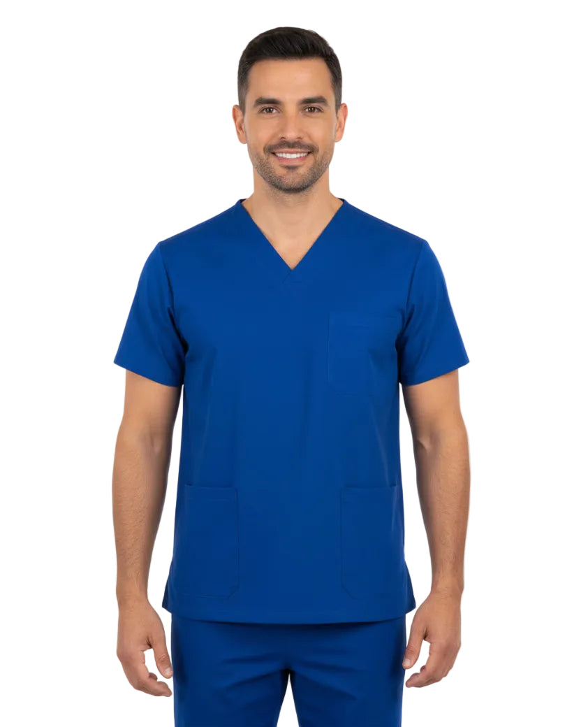 Blue shirt and pants set on a white background