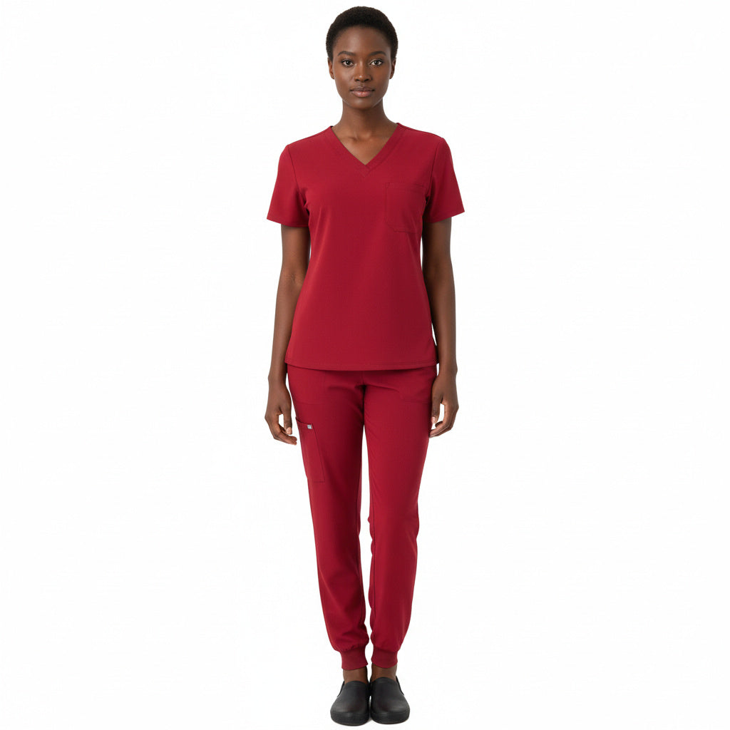 Puisis Luxe Jogger Scrub Set – Heartbeat Crimson