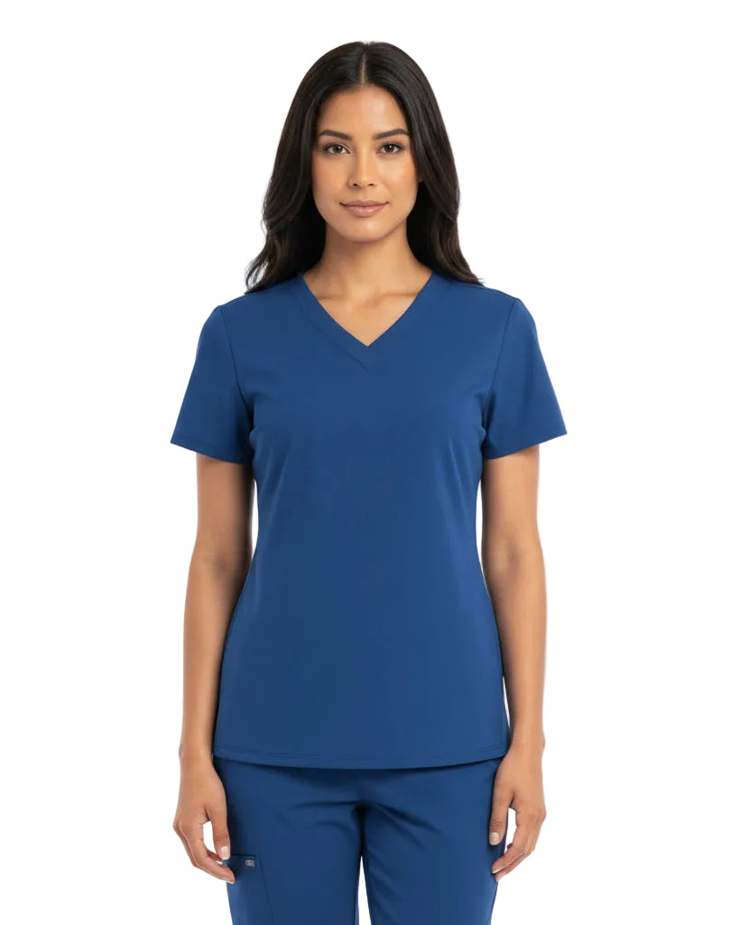 Radiology Tech dressed in cobalt blue Puisis Premium medical scrubs, breathable and professional nurse uniform for clinical settings